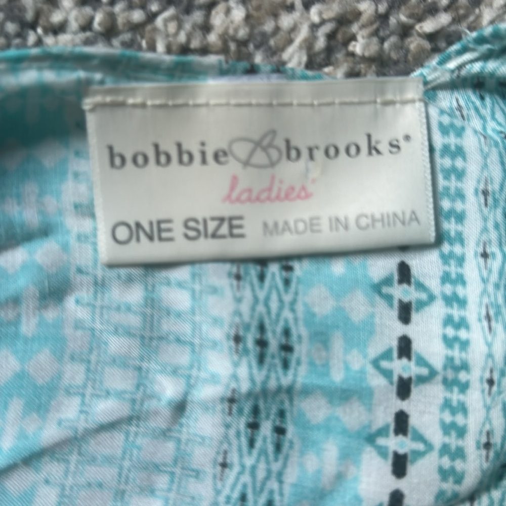 Bobbie Brooks Aqua & White Patterned Open Front Kimono White fringe One Size - Picture 11 of 14